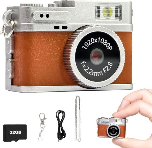 Mini Digital Camera, Retro Camera, 32GB Card Tiny Keychain Camera | Small Nostalgia Pocket Video Recorder Photo for Travel Hiking Recording(White) in Kuwait