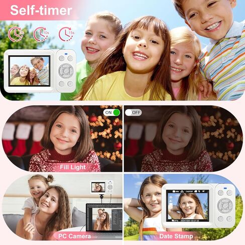 4K 64MP Digital Camera Point and Shoot, 18X Zoom, White | Rechargeable Compact Camera with 64GB SD Card & 2 Batteries, Great Gift for Kids Teens Adults in Saudi Arabia