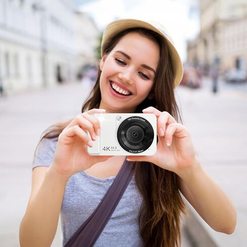 4K 64MP Digital Camera Point and Shoot, 18X Zoom, White | Rechargeable Compact Camera with 64GB SD Card & 2 Batteries, Great Gift for Kids Teens Adults in Saudi Arabia