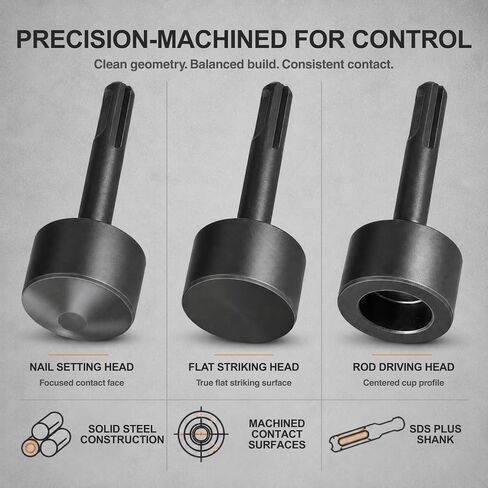 SDS Plus Ground Rod Driver, Nail Setter, Metal Flattening Tool – Hammer Drill Attachment Assortment Set for Rotary Hammer in Saudi Arabia
