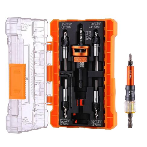 Countersink Drill Bit Set, 5 Sizes with Adjustable Depth Stop | Adjustable countersink bits for pilot holes and recessed screw holes in cabinets, furniture, wood projects, and DIY repairs in Saudi Arabia