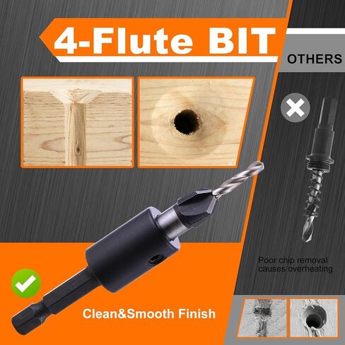 Countersink Drill Bit Set, 5 Sizes with Adjustable Depth Stop | Adjustable countersink bits for pilot holes and recessed screw holes in cabinets, furniture, wood projects, and DIY repairs in Saudi Arabia
