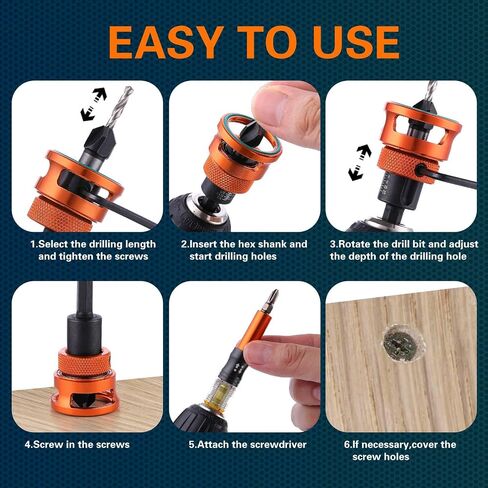 Countersink Drill Bit Set, 5 Sizes with Adjustable Depth Stop | Adjustable countersink bits for pilot holes and recessed screw holes in cabinets, furniture, wood projects, and DIY repairs in Saudi Arabia