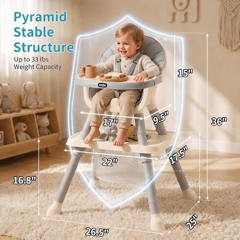 9-in-1 Convertible Baby High Chair for 6 Months to 8 Years, Grow-with-Me Highchair for Toddlers and Infants with 5-Point Safety Harness, Lockable Wheels, Adjustable Removable Tray, BPA-Free (Grey) in Kuwait
