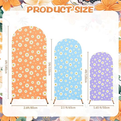 Daisy Theme Arch Backdrop Cover Set of 3 Orange Arch Covers Blue Spandex Stretch Purple Backdrop Stand 4ft, 5ft, 6ft for Wedding Birthday Banquet Ceremony Decoration in Saudi Arabia