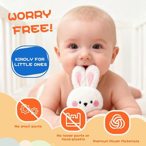 Sensory Carrot House Toy for Babies - Plush Montessori Toy with Mirror, 3 Bunny Rattles & Pull-Out Carrot, Crinkle Leaf, Fine Motor Skills Development, Washable in Saudi Arabia