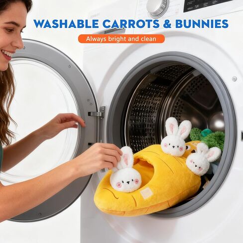 Sensory Carrot House Toy for Babies - Plush Montessori Toy with Mirror, 3 Bunny Rattles & Pull-Out Carrot, Crinkle Leaf, Fine Motor Skills Development, Washable in Saudi Arabia