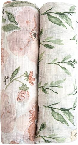 Crane Baby 100% Cotton Muslin Swaddle Blankets, Parker Pink Floral, Baby Blanket, Set of 2, 47" x 47", Swaddles for Newborns in Kuwait