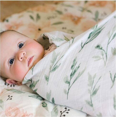 Crane Baby 100% Cotton Muslin Swaddle Blankets, Parker Pink Floral, Baby Blanket, Set of 2, 47" x 47", Swaddles for Newborns in Kuwait