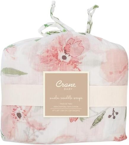 Crane Baby 100% Cotton Muslin Swaddle Blankets, Parker Pink Floral, Baby Blanket, Set of 2, 47" x 47", Swaddles for Newborns in Kuwait