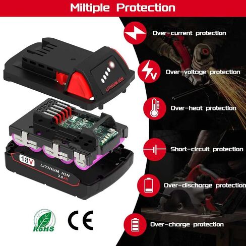 Worthmah 2 Pack 3.0Ah 18V Batteries Replace for Milwaukee M18 Battery Lithium lon 48-11-1815 48-11-1840, Compatible with Milwaukee m18 Battery Charger and 18 Volt Cordless Power Tools in Kuwait