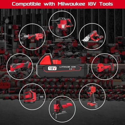Worthmah 2 Pack 3.0Ah 18V Batteries Replace for Milwaukee M18 Battery Lithium lon 48-11-1815 48-11-1840, Compatible with Milwaukee m18 Battery Charger and 18 Volt Cordless Power Tools in Kuwait