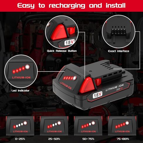Worthmah 2 Pack 3.0Ah 18V Batteries Replace for Milwaukee M18 Battery Lithium lon 48-11-1815 48-11-1840, Compatible with Milwaukee m18 Battery Charger and 18 Volt Cordless Power Tools in Kuwait