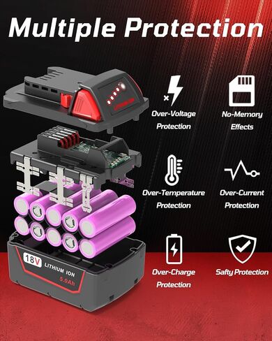 5000mAh Replacement Battery for Milwaukee 18V Battery Compatible with Milwaukee M18 Battery 48-11-1850 48-11-1852 48-11-1820 48-11-1828 48-11-1830 Cordless Power Tools (2 Pack) in Kuwait
