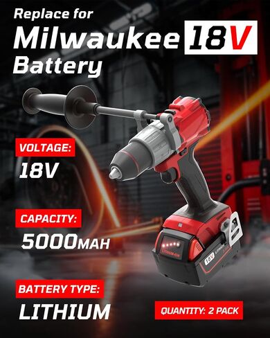 5000mAh Replacement Battery for Milwaukee 18V Battery Compatible with Milwaukee M18 Battery 48-11-1850 48-11-1852 48-11-1820 48-11-1828 48-11-1830 Cordless Power Tools (2 Pack) in Kuwait