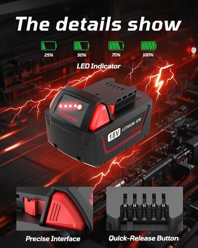 5000mAh Replacement Battery for Milwaukee 18V Battery Compatible with Milwaukee M18 Battery 48-11-1850 48-11-1852 48-11-1820 48-11-1828 48-11-1830 Cordless Power Tools (2 Pack) in Kuwait
