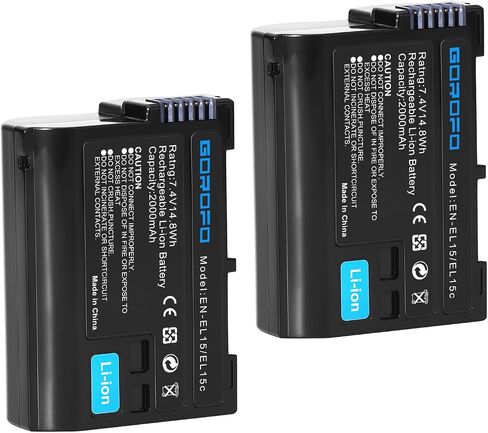 2-Pack EN-EL15 /EL15a/EL15b/EL15c Batters, for Nikon Z6, Z6 II, Z7, Z7II, Z8, D780, D850, D500, D600, D610, D750, D800, D810, D7100, D7200 D7500 Digital SLR Camera Battery (2 Batteries) in Kuwait