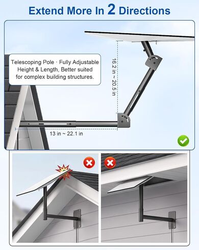 Starlink Mount Extended Telescoping for Standard 4/4X/Gen3/V3/V4 | Adjustable Height/Reach Pole with 360° Swivel & 90° Tilt, Rustproof Weatherproof Roof Wall Bracket, Wood & Concrete Hardware in Kuwait