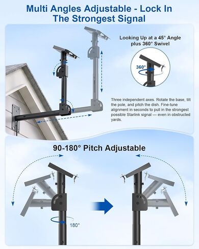 Starlink Mount Extended Telescoping for Standard 4/4X/Gen3/V3/V4 | Adjustable Height/Reach Pole with 360° Swivel & 90° Tilt, Rustproof Weatherproof Roof Wall Bracket, Wood & Concrete Hardware in Kuwait