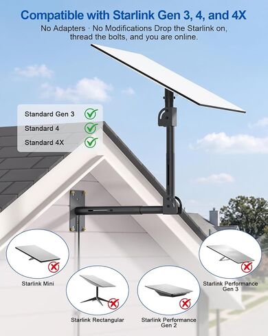 Starlink Mount Extended Telescoping for Standard 4/4X/Gen3/V3/V4 | Adjustable Height/Reach Pole with 360° Swivel & 90° Tilt, Rustproof Weatherproof Roof Wall Bracket, Wood & Concrete Hardware in Kuwait