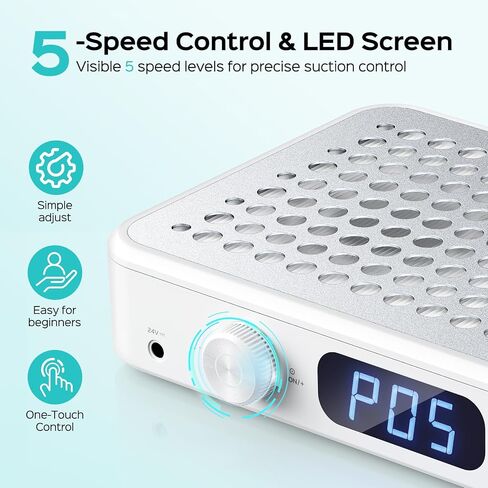 COSLUS E60 Professional Nail Dust Collector, 1600PA Heavy-Duty Salon Use | 6500RPM Dual Nail Vacuum Fan, Powerful Suction, Durable for Nail Tech, 5 Suction Modes with LED Screen, Low Noise, White in Saudi Arabia