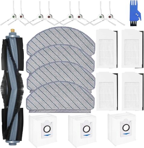 Accessories for ECOVACS DEEBOT T10 Plus Robot Vacuum Cleaner | T10 Plus Replacement 21 Pcs, 1 Main Brush, 4 HEPA Filters, 3 Dust Bags,4 Mop Pads,8 Side Brushes Accessories Kit in Saudi Arabia
