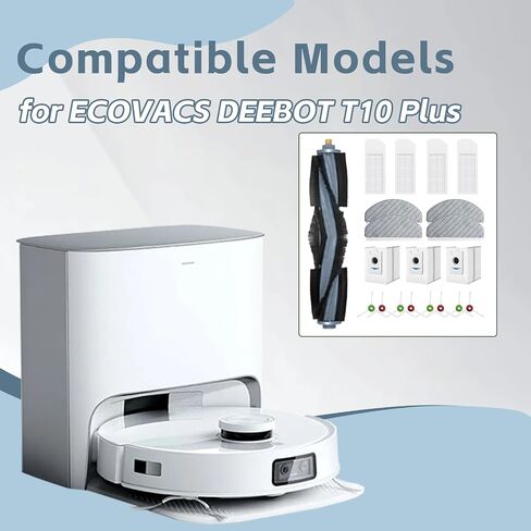 Accessories for ECOVACS DEEBOT T10 Plus Robot Vacuum Cleaner | T10 Plus Replacement 21 Pcs, 1 Main Brush, 4 HEPA Filters, 3 Dust Bags,4 Mop Pads,8 Side Brushes Accessories Kit in Saudi Arabia