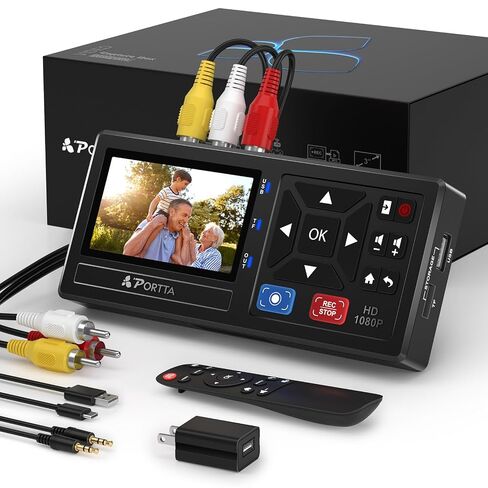 Portta VHS to Digital Converter, Video to Digital Recorder with Remote, Compatible with VHS, VCR, DVR, DVD, Hi8, Mini DV, Gaming Consoles (VCR, VHS/DVD Player, Camcorder Required) in Saudi Arabia