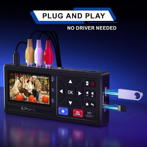 Portta VHS to Digital Converter, Video to Digital Recorder with Remote, Compatible with VHS, VCR, DVR, DVD, Hi8, Mini DV, Gaming Consoles (VCR, VHS/DVD Player, Camcorder Required) in Saudi Arabia