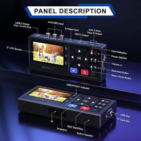 Portta VHS to Digital Converter, Video to Digital Recorder with Remote, Compatible with VHS, VCR, DVR, DVD, Hi8, Mini DV, Gaming Consoles (VCR, VHS/DVD Player, Camcorder Required) in Saudi Arabia