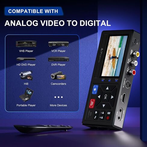 Portta VHS to Digital Converter, Video to Digital Recorder with Remote, Compatible with VHS, VCR, DVR, DVD, Hi8, Mini DV, Gaming Consoles (VCR, VHS/DVD Player, Camcorder Required) in Saudi Arabia