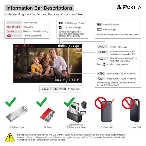 Portta VHS to Digital Converter, Video to Digital Recorder with Remote, Compatible with VHS, VCR, DVR, DVD, Hi8, Mini DV, Gaming Consoles (VCR, VHS/DVD Player, Camcorder Required) in Saudi Arabia