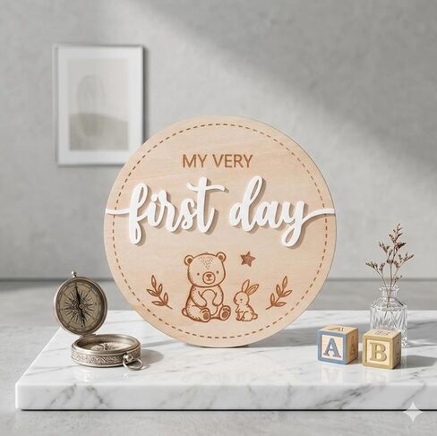 Double-Sided Wooden Newborn Birth Announcement Sign - My Very First Day Hello I'm New Here Name Plaque - Baby Birth Stats Board for Hospital Photo Prop - Nursery Wall Decor Keepsake Gift in Kuwait