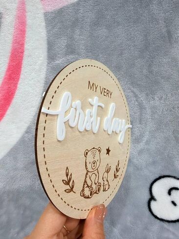 Double-Sided Wooden Newborn Birth Announcement Sign - My Very First Day Hello I'm New Here Name Plaque - Baby Birth Stats Board for Hospital Photo Prop - Nursery Wall Decor Keepsake Gift in Kuwait