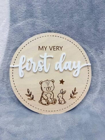 Double-Sided Wooden Newborn Birth Announcement Sign - My Very First Day Hello I'm New Here Name Plaque - Baby Birth Stats Board for Hospital Photo Prop - Nursery Wall Decor Keepsake Gift in Kuwait