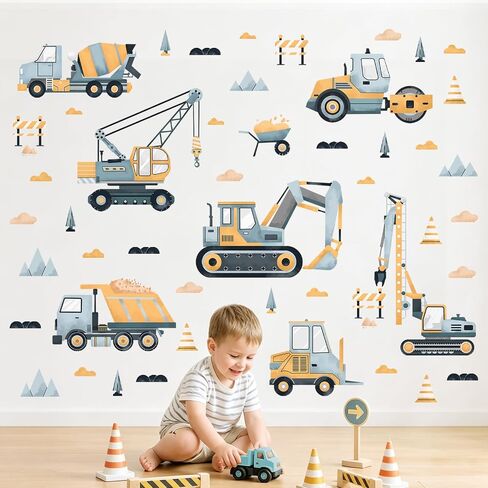Tanlaby Construction Vehicle Wall Decals Trucks Tractor Cars Wall Stickers | Wall Decor Vinyl Removable Wall Art for Boys Baby Bedroom Kids Room Toddles Playroom Nursery Decor Gift in Saudi Arabia