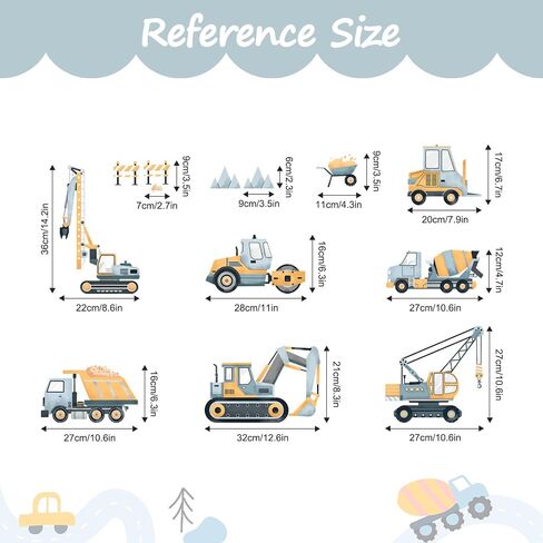 Tanlaby Construction Vehicle Wall Decals Trucks Tractor Cars Wall Stickers | Wall Decor Vinyl Removable Wall Art for Boys Baby Bedroom Kids Room Toddles Playroom Nursery Decor Gift in Saudi Arabia