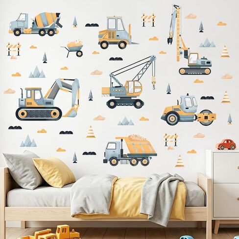 Tanlaby Construction Vehicle Wall Decals Trucks Tractor Cars Wall Stickers | Wall Decor Vinyl Removable Wall Art for Boys Baby Bedroom Kids Room Toddles Playroom Nursery Decor Gift in Saudi Arabia