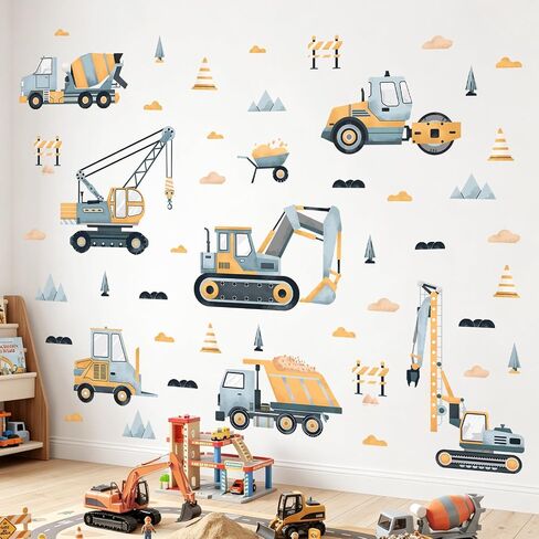 Tanlaby Construction Vehicle Wall Decals Trucks Tractor Cars Wall Stickers | Wall Decor Vinyl Removable Wall Art for Boys Baby Bedroom Kids Room Toddles Playroom Nursery Decor Gift in Saudi Arabia