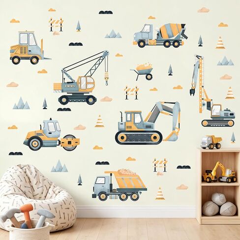 Tanlaby Construction Vehicle Wall Decals Trucks Tractor Cars Wall Stickers | Wall Decor Vinyl Removable Wall Art for Boys Baby Bedroom Kids Room Toddles Playroom Nursery Decor Gift in Saudi Arabia