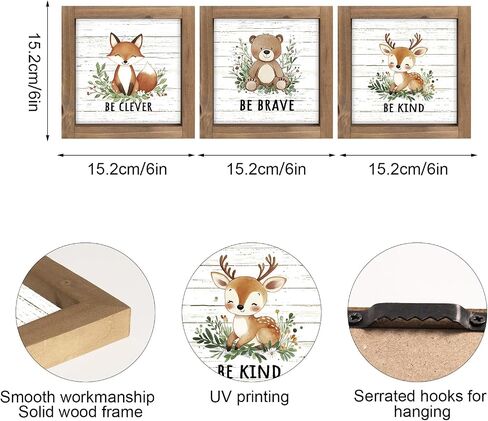 pechpell Set of 3 Woodland Forest Animal Themed Nursery Wall Shelf Decor | Wooden Cute Bear Fox Deer Sign, Creatures Pictures Decorations for Baby Shower Table, Baby Room, Above Crib, Kids Bedroom in Saudi Arabia