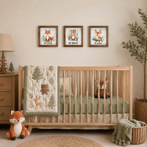 pechpell Set of 3 Woodland Forest Animal Themed Nursery Wall Shelf Decor | Wooden Cute Bear Fox Deer Sign, Creatures Pictures Decorations for Baby Shower Table, Baby Room, Above Crib, Kids Bedroom in Saudi Arabia