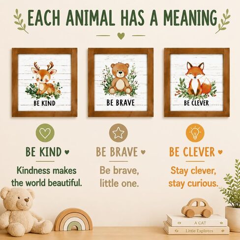 pechpell Set of 3 Woodland Forest Animal Themed Nursery Wall Shelf Decor | Wooden Cute Bear Fox Deer Sign, Creatures Pictures Decorations for Baby Shower Table, Baby Room, Above Crib, Kids Bedroom in Saudi Arabia