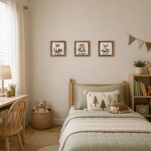 pechpell Set of 3 Woodland Forest Animal Themed Nursery Wall Shelf Decor | Wooden Cute Bear Fox Deer Sign, Creatures Pictures Decorations for Baby Shower Table, Baby Room, Above Crib, Kids Bedroom in Saudi Arabia