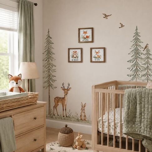 pechpell Set of 3 Woodland Forest Animal Themed Nursery Wall Shelf Decor | Wooden Cute Bear Fox Deer Sign, Creatures Pictures Decorations for Baby Shower Table, Baby Room, Above Crib, Kids Bedroom in Saudi Arabia