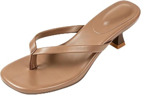 Women's Square Toe Flip Flops Kitten Heels Sandals Summer Comfortable Slip On Sexy Open Toe Low Heel Thong Causal Beach Dress Shoes in Kuwait