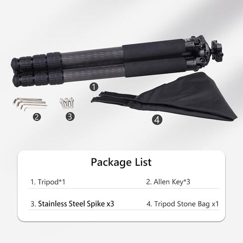 Carbon Fiber Shooting Tripod VICELK MK404C, 70.3'' Hunting Tripod with 52mm Lever Ball Head, 30KG Load, ARCA-Swiss Quick Release, for Camera/Telescope/Outdoor Shooting in Kuwait