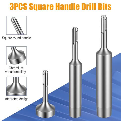 3PCS SDS Plus Ground Rod Driver Set, Professional Socket Hammer Bits, One Piece Design for 5/8" and 3/4" Ground Rods with 35mm Heavy Duty Flat Hammer, Compatible with Rotary Hammers Drills in Saudi Arabia