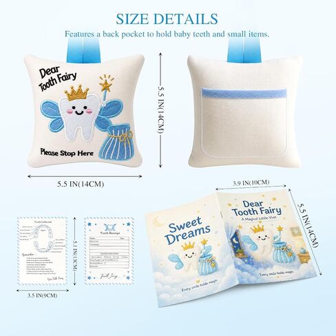 Tooth Fairy Pillow with Tooth Fairy Book Receipts Set for Boys Girls | Tooth Fairy Kit for Kids,Tooth Keepsake Gifts in Saudi Arabia