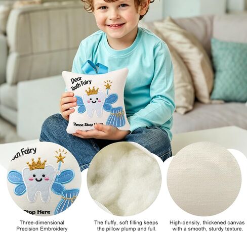 Tooth Fairy Pillow with Tooth Fairy Book Receipts Set for Boys Girls | Tooth Fairy Kit for Kids,Tooth Keepsake Gifts in Saudi Arabia